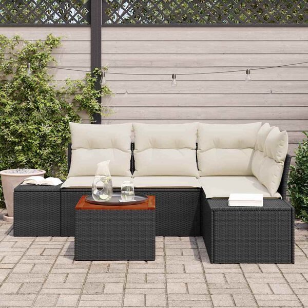 vidaXL Tuinbankenset met kussen 5 pcs Zwart poly rattan