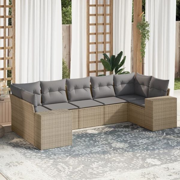 vidaXL 7-delige Loungeset met kussens poly rattan beige