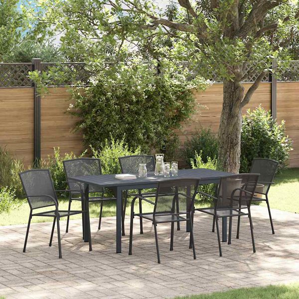 vidaXL Tuin eettafelset 7 pcs Antraciet Poedercoating staal