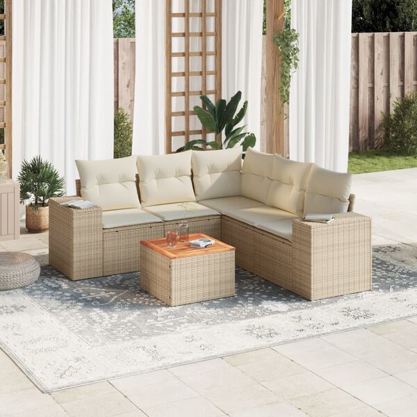 vidaXL 6-delige Loungeset met kussens poly rattan beige