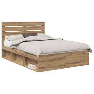 vidaXL Bedframe Artisanaal eiken 140 x 190 cm Massief grenenhout