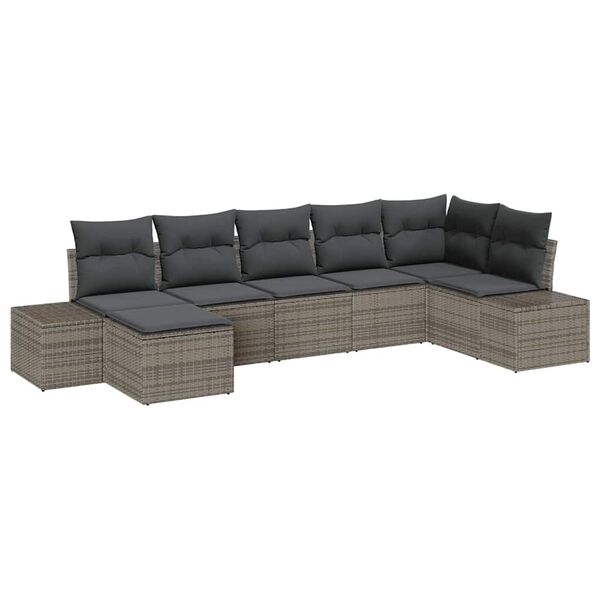 vidaXL Tuin Sofa Set met kussen 7 pcs Grijs poly rattan