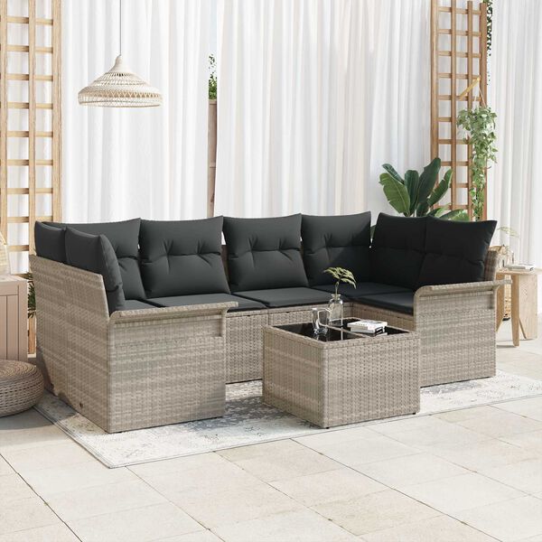 vidaXL Tuin Sofa Set met kussen 7 pcs Licht Grijs en Donker Grijs