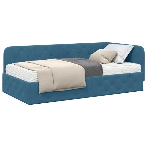 vidaXL Hoekbedframe met matras Blauw 90 x 200 cm Fluweel