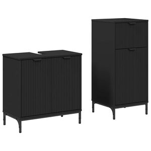 vidaXL Badkamermeubelset met lade 2 pcs Zwart Geperst Hout en Metaal