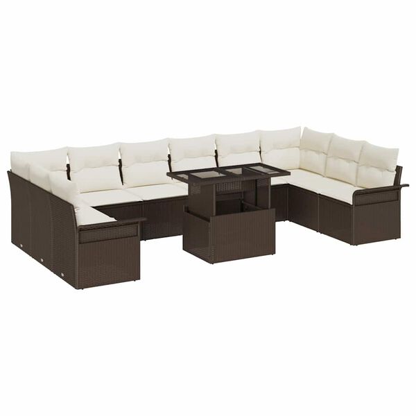 vidaXL Tuin Sofa Set met kussen 11 pcs Bruin Poly riet