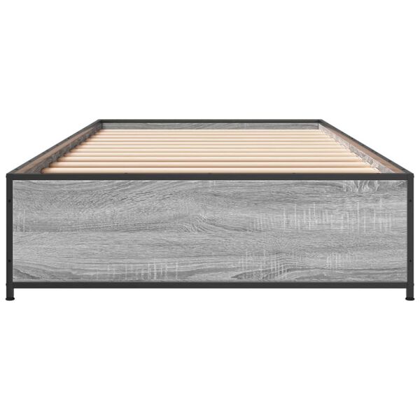 vidaXL Bedframe bewerkt hout en metaal grijs sonoma eiken 100x200 cm