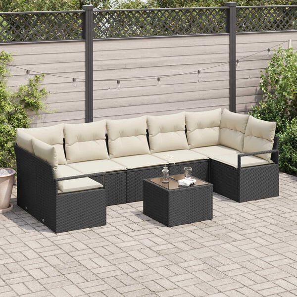 vidaXL Tuin Sofa Set 8 pcs Zwart en Cr&egrave;me Poly rattan, staal en glas