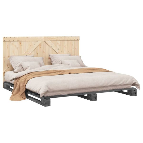 vidaXL Bedframe met hoofdbord massief grenenhout grijs 200x200 cm