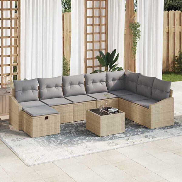 vidaXL Bankstel met kussen 8 pcs poly rattan