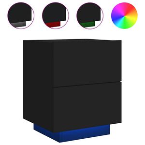 vidaXL Nachtkastje met LED-verlichting bewerkt hout zwart