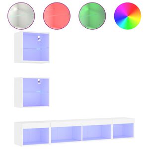 vidaXL 5-delige Tv-wandmeubelset met LED-verlichting bewerkt hout wit