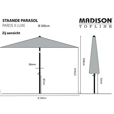 Madison Parasol Paros II Luxe 300 cm goudkleurig