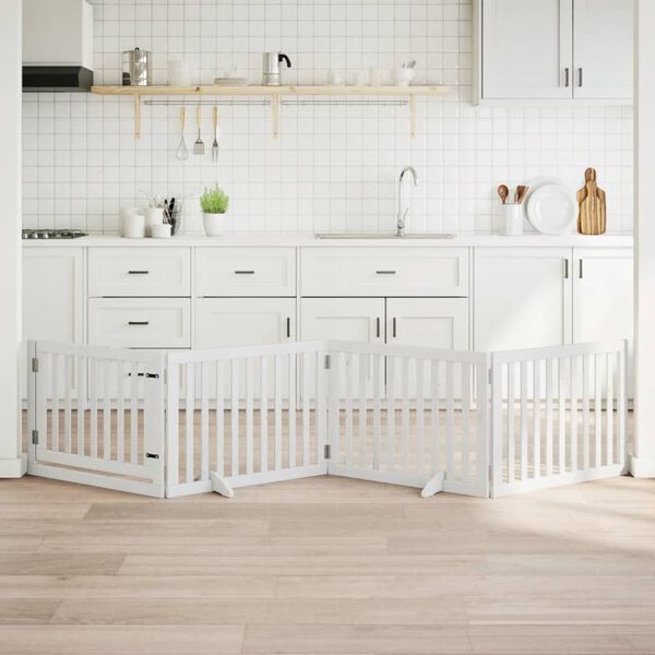 vidaXL Hondenhek inklapbaar met deur 4 panelen 320 cm populierhout wit