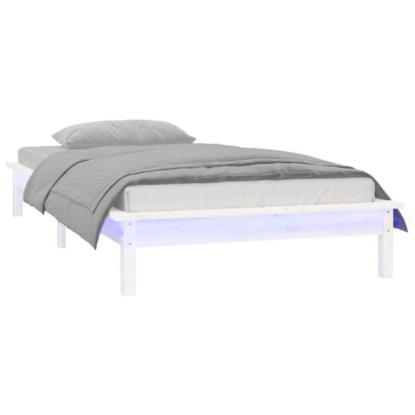 vidaXL Bedframe LED massief hout wit 75x190 cm 2FT6