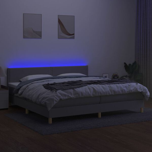 vidaXL Boxspring met matras en LED stof lichtgrijs 200x200 cm
