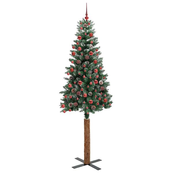 vidaXL Slanke Kerstboom Groen en Wit 210 cm PVC en massief dennenhout