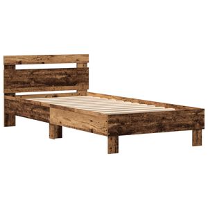 vidaXL Bedframe met LED Oudhout 90 x 200 cm Bewerkt hout