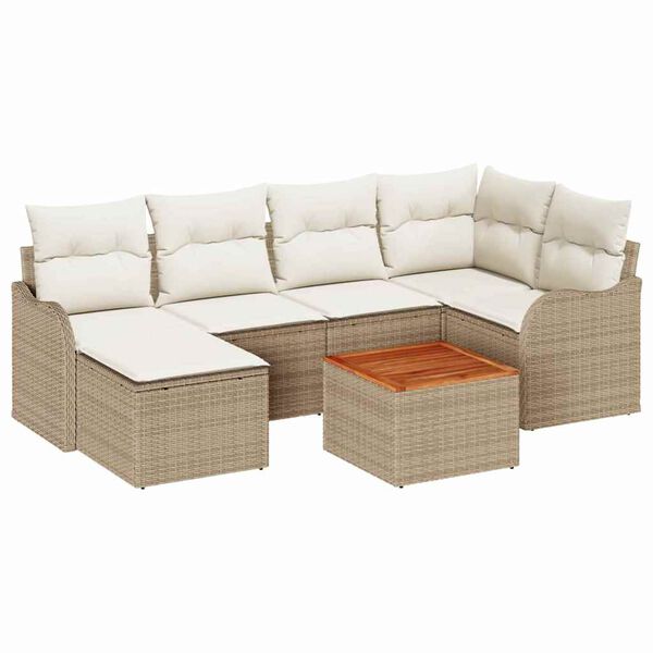 vidaXL Tuin Sofa Set 7 pcs Beige Poly riet