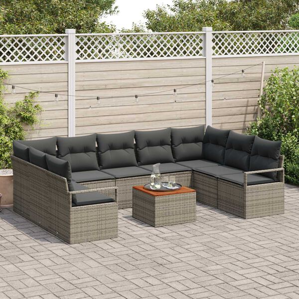 vidaXL Tuinbankenset met opslag 10 pcs Grijs poly rattan