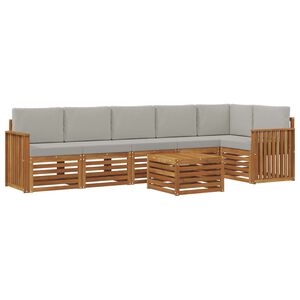 vidaXL Hoekbank Set 7 pcs Natuurlijk en Lichtgrijs Massief Acaciahout
