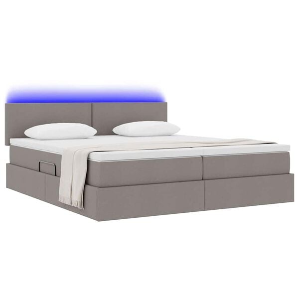 vidaXL Bed met LED-striplichten met hoofdeinde Taupe 200 x 200 cm Stof