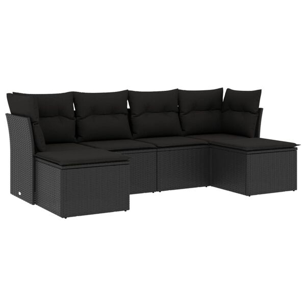vidaXL 6-delige Loungeset met kussens poly rattan zwart