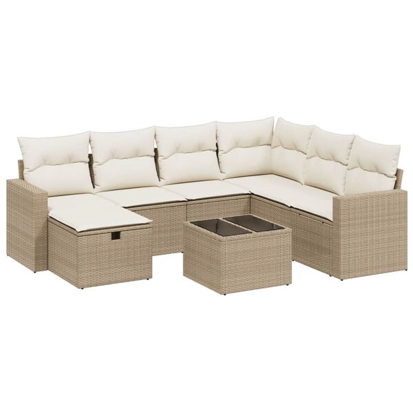 vidaXL 8-delige Loungeset met kussens poly rattan beige