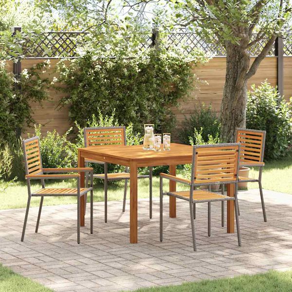 vidaXL Tuin Eetset 5 pcs Grijs Poly riet
