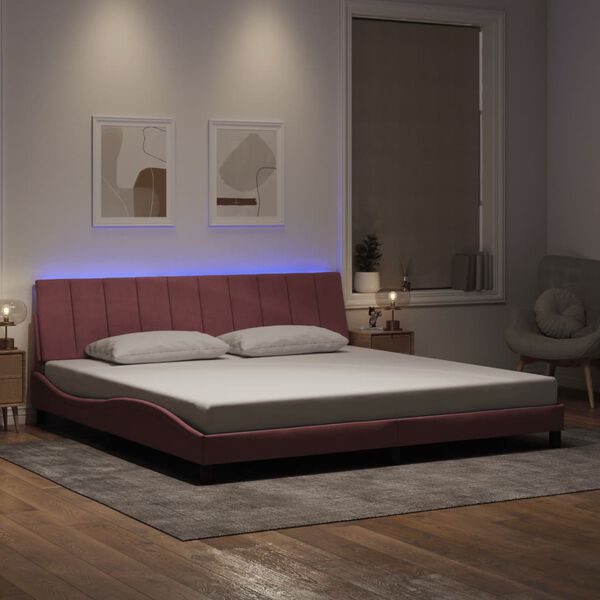 vidaXL Bedframe met LED zonder matras "Hanko" fluweel roze 200x200 cm