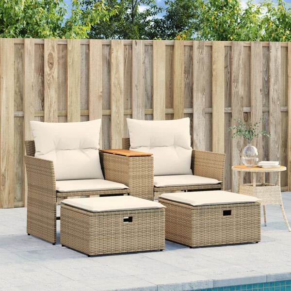 vidaXL Tuinbank 2-zits met voetenbanken poly rattan beige
