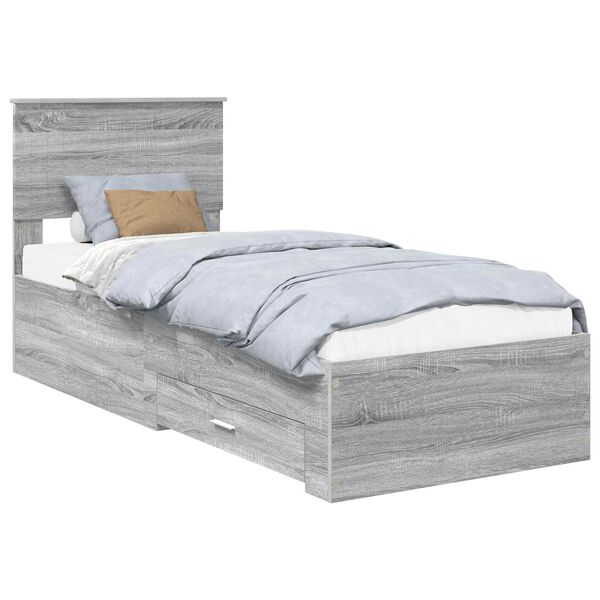 vidaXL Bedframe Grijs Sonoma en Zilver 75 x 190 cm Bewerkt hout