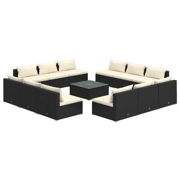 vidaXL 13-delige Loungeset met kussens poly rattan zwart