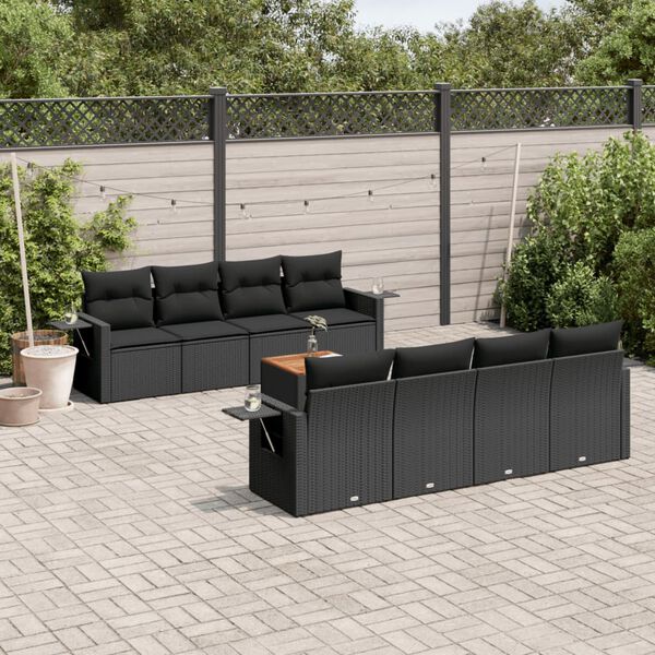 vidaXL 9-delige Loungeset met kussens poly rattan zwart