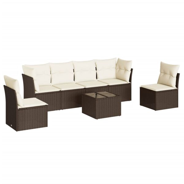 vidaXL 7-delige Loungeset met kussens poly rattan bruin