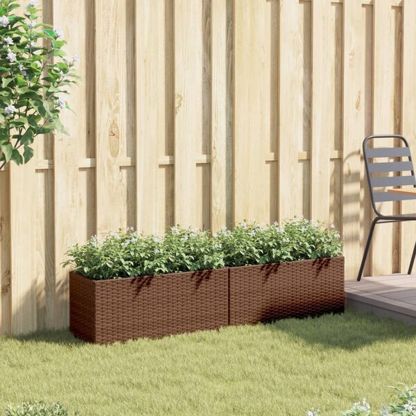 vidaXL Plantenbakken met 2 potten 2 st 72x30x32 cm poly rattan bruin