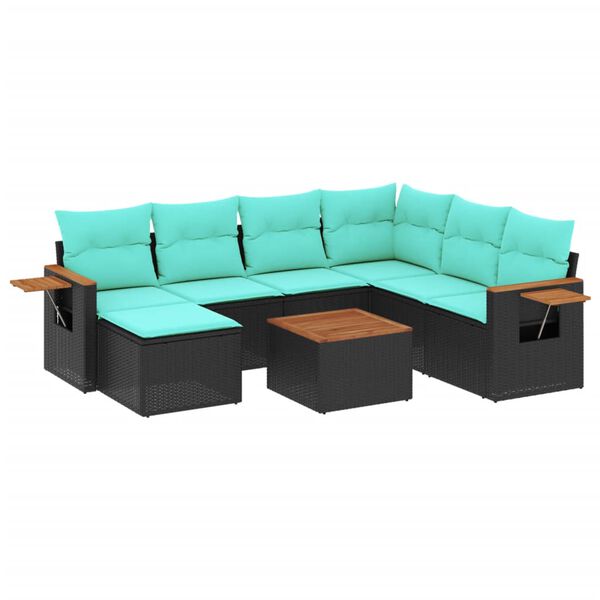 vidaXL 8-delige Loungeset met kussens poly rattan zwart