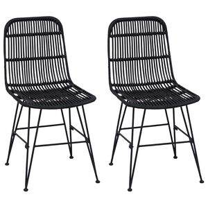 vidaXL Eetkamerstoel 2 st Rattan en staal Zwart 41 x 55 x 85 cm
