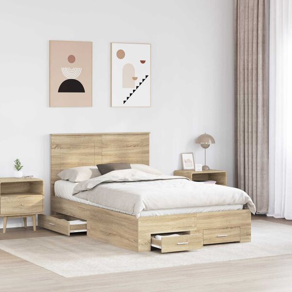 vidaXL Bedframe met hoofdeinde Sonoma Eiken 120 x 200 cm Bewerkt hout