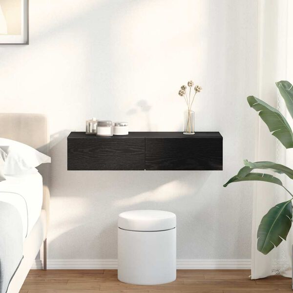 vidaXL Wandschap met lades 80x33x17 cm bewerkt hout zwart