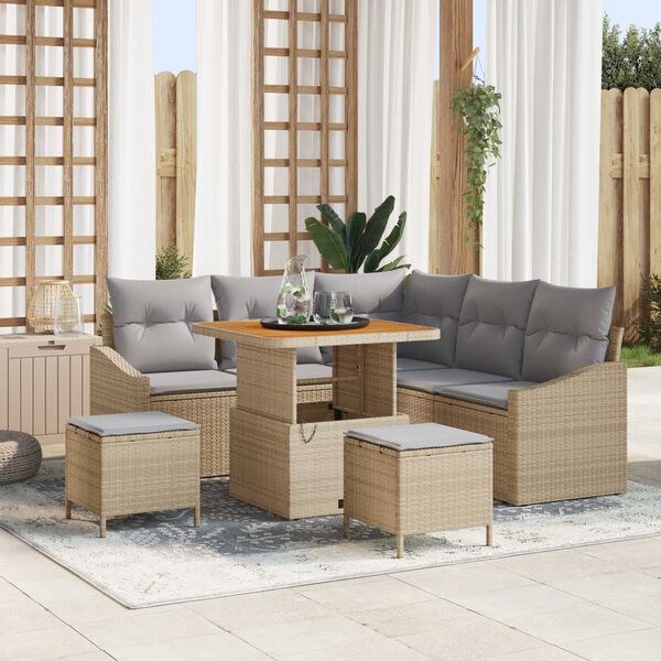 vidaXL Tuin Sofa Set met kussen 8 pcs Beige Poly riet