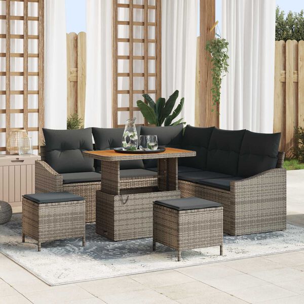 vidaXL Tuinbankenset met kussen 8 pcs Grijs poly rattan