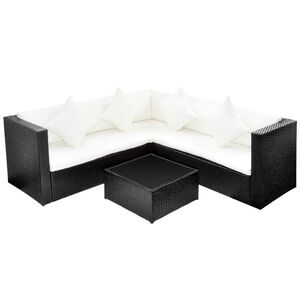 vidaXL 4-delige Loungeset met kussens poly rattan zwart