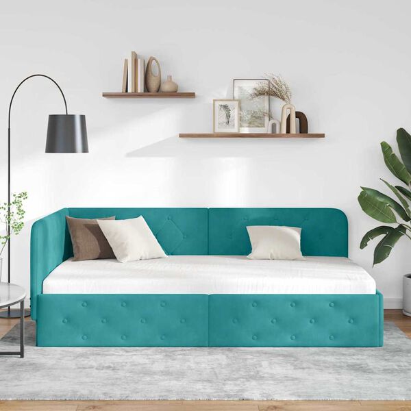 vidaXL Hoekbedframe met hoofdeinde Turquoise 90 x 200 cm Fluweel
