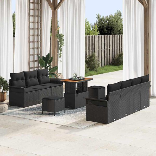 vidaXL Tuin Sofa Set met kussen met opslag met kussen 10 pcs Zwart