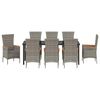 vidaXL Tuin eettafelset met kussen 9 pcs Grijs Gepoedercoat staal