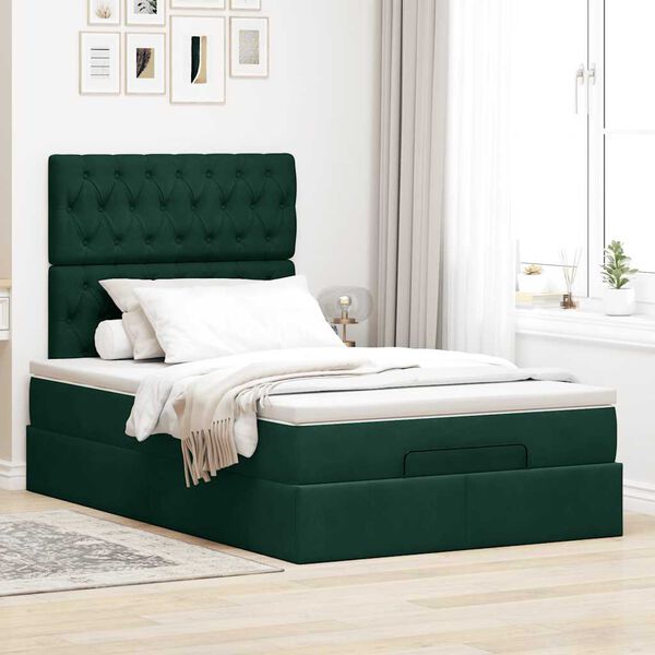 vidaXL Ottoman bed met matrassen 120x200cm fluweel donkergroen