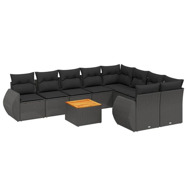 vidaXL 10-delige Loungeset met kussens poly rattan zwart