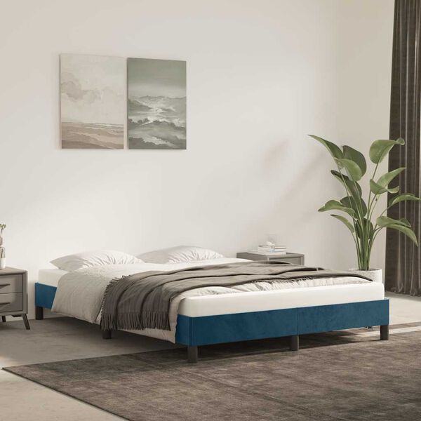 vidaXL Bedframe zonder matras 140x200 cm fluweel donkerblauw