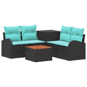 vidaXL Bankstel 6 st Zwart en Blauw 55 x 55 x 37 cm